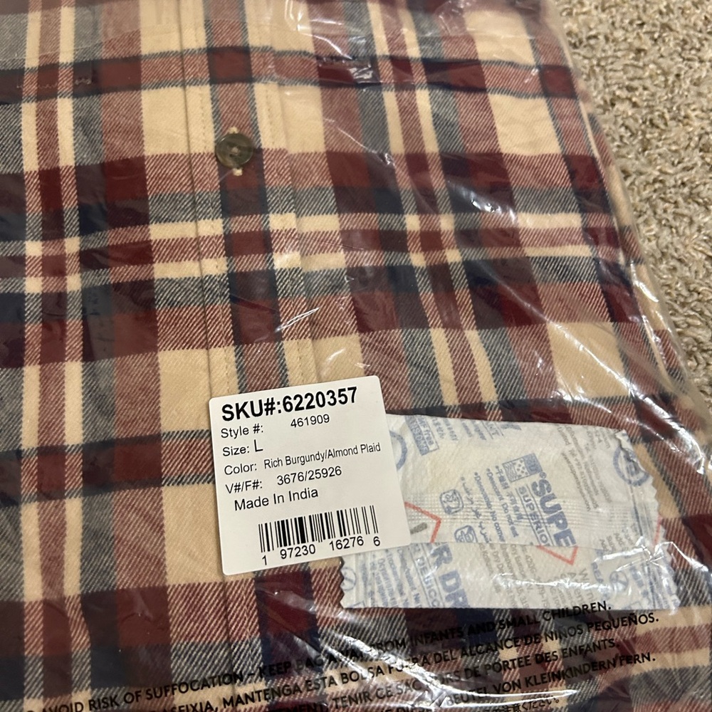 NEW Lands' End Men's Lightweight Coastal Flannel Shirt Blue/Burgundy Plaid Long - Picture 4 of 5